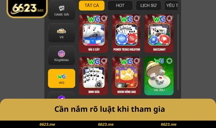 Game Bài 6623 3 Cần nắm rõ luật khi tham gia